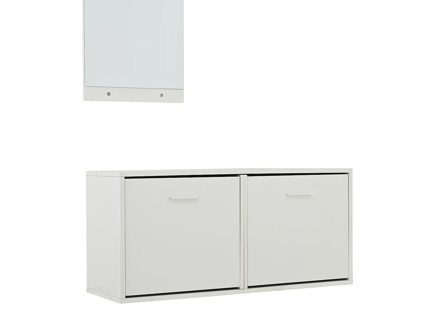 Ensemble de meubles d'entrée - Miroir, 6 patères et meuble à chaussures - Bois en PB - Blanc