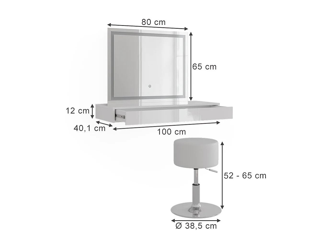 Schminktisch weiß 100x40.1x12 sherry