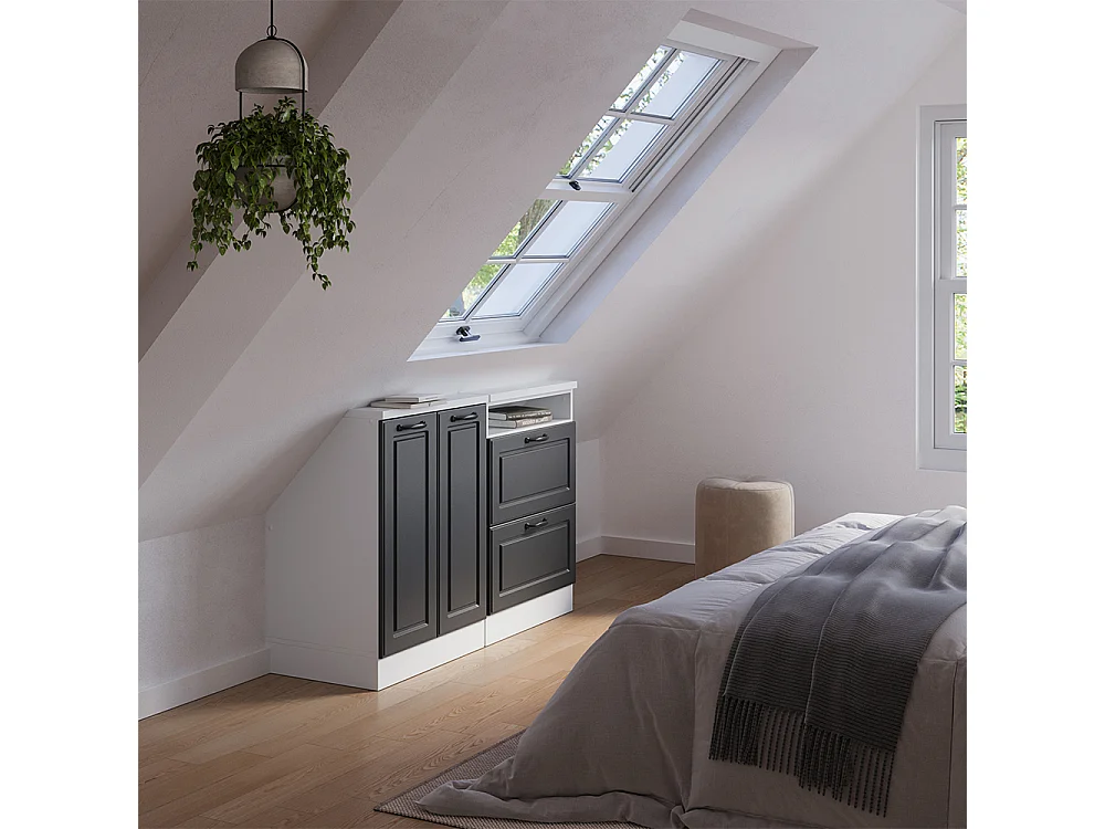 Ensembles de meuble de rangement sous pente anthracite maison de campagne/blanc 120x46x81.6 rion