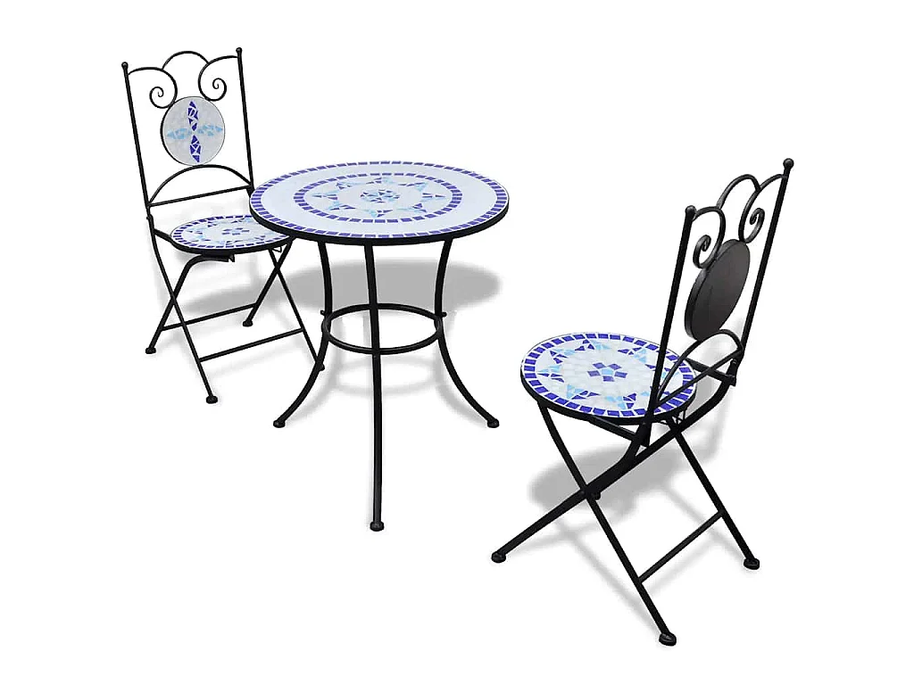 Ensemble de bistro 3 pcs Carreaux céramiques Bleu et blanc