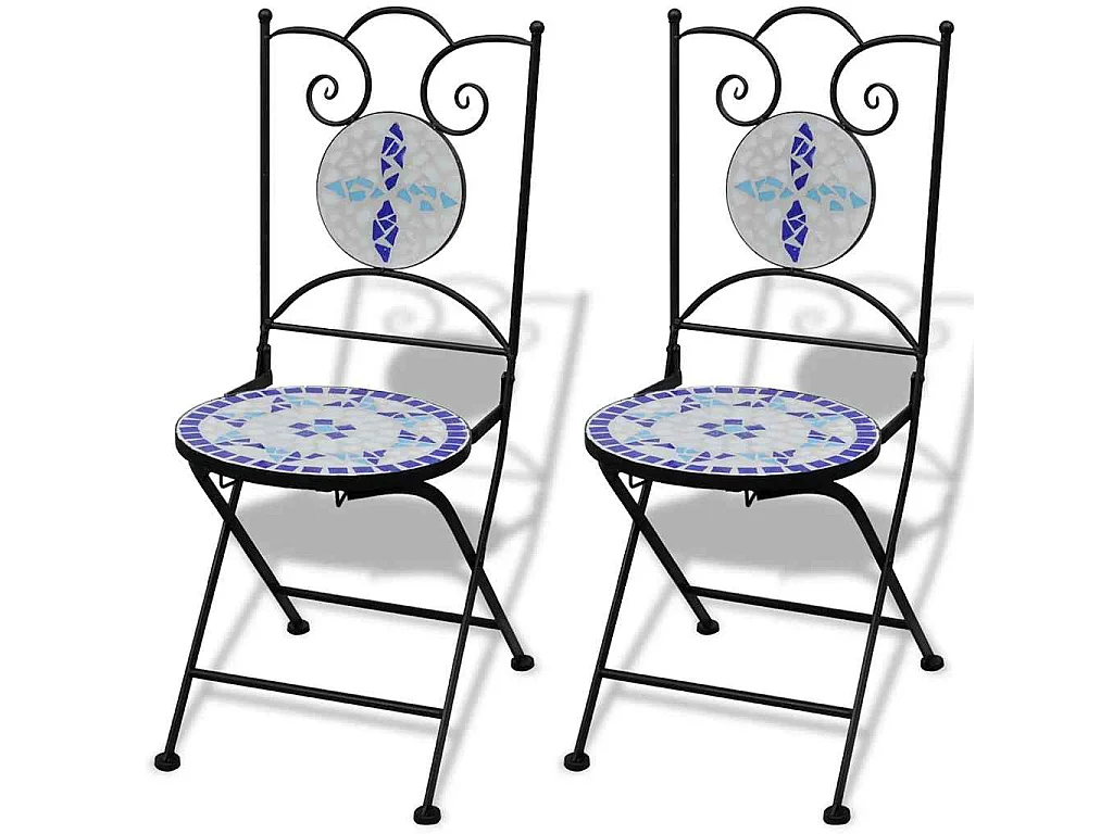 Ensemble de bistro 3 pcs Carreaux céramiques Bleu et blanc