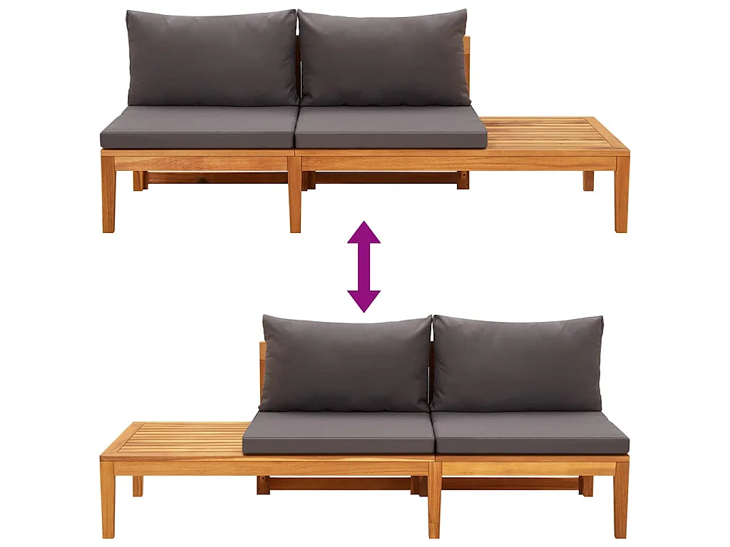 Panche da Giardino con Cuscini Grigio Scuro 2pz Legno di Acacia