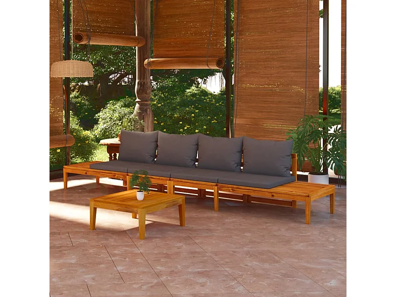 Bancs de jardin avec coussins gris foncé lot de 2 Bois d'acacia