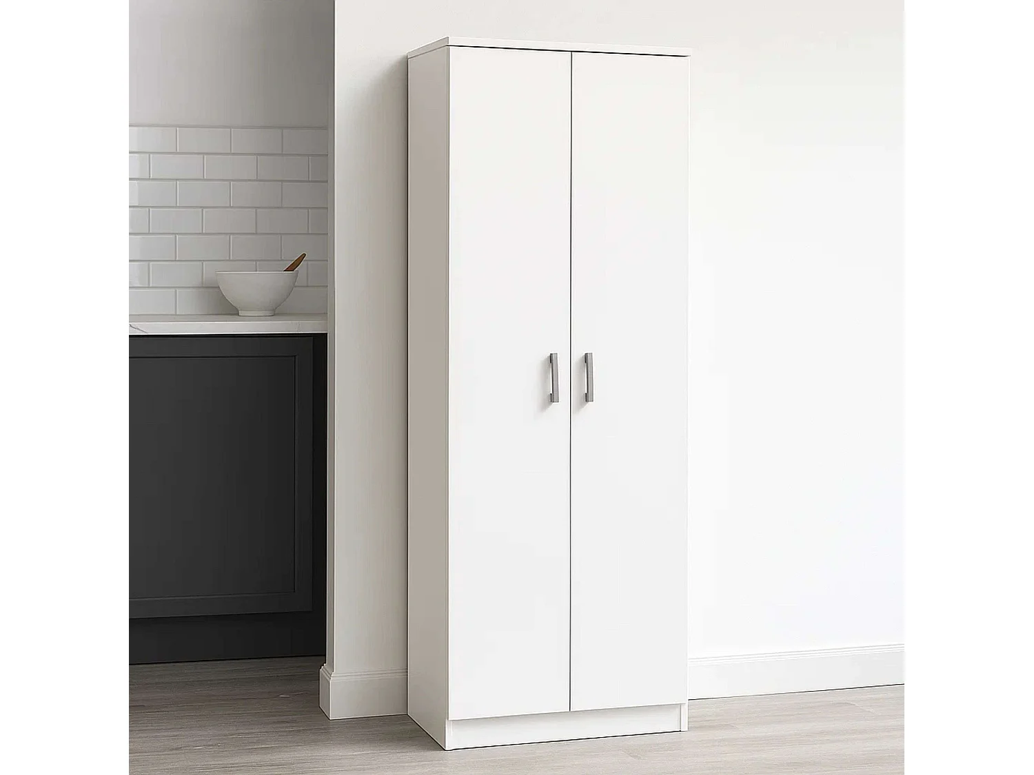 Meuble à chaussures d'entrée, meuble auxiliaire blanc, 2 portes, 6 étagères, 60 cm