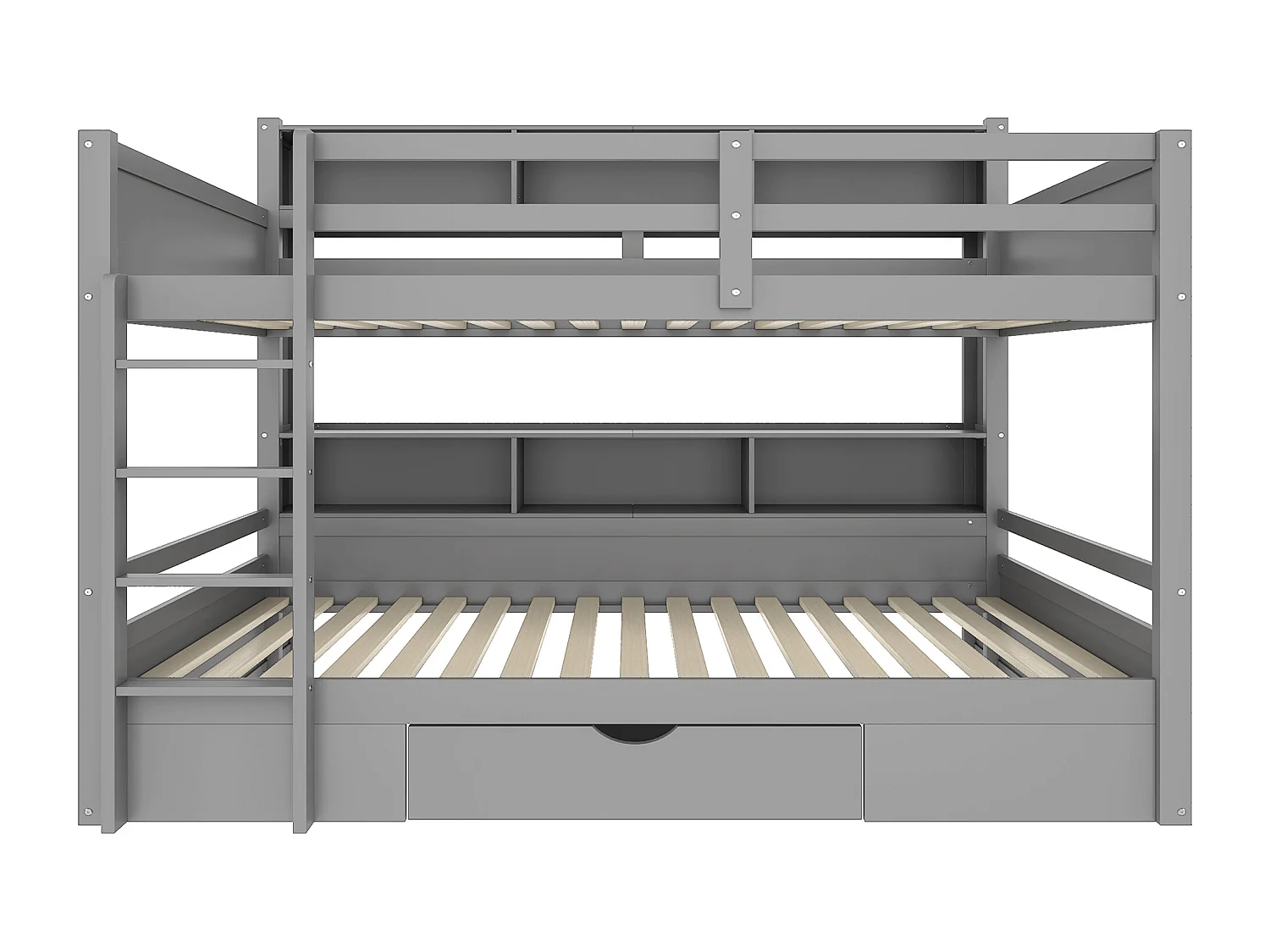 Kinderstapelbed 90 x 200 cm met lade en opbergvakken - Grenen en MDF - Grijs