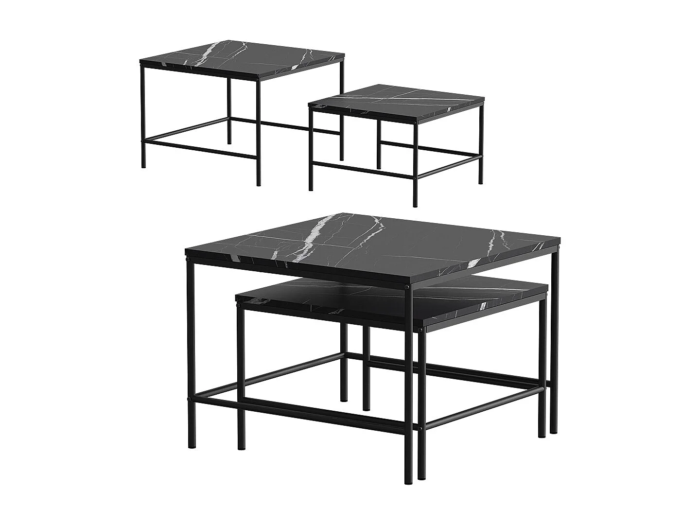 Set de tables basses marbre noir 60x60x45 ramio