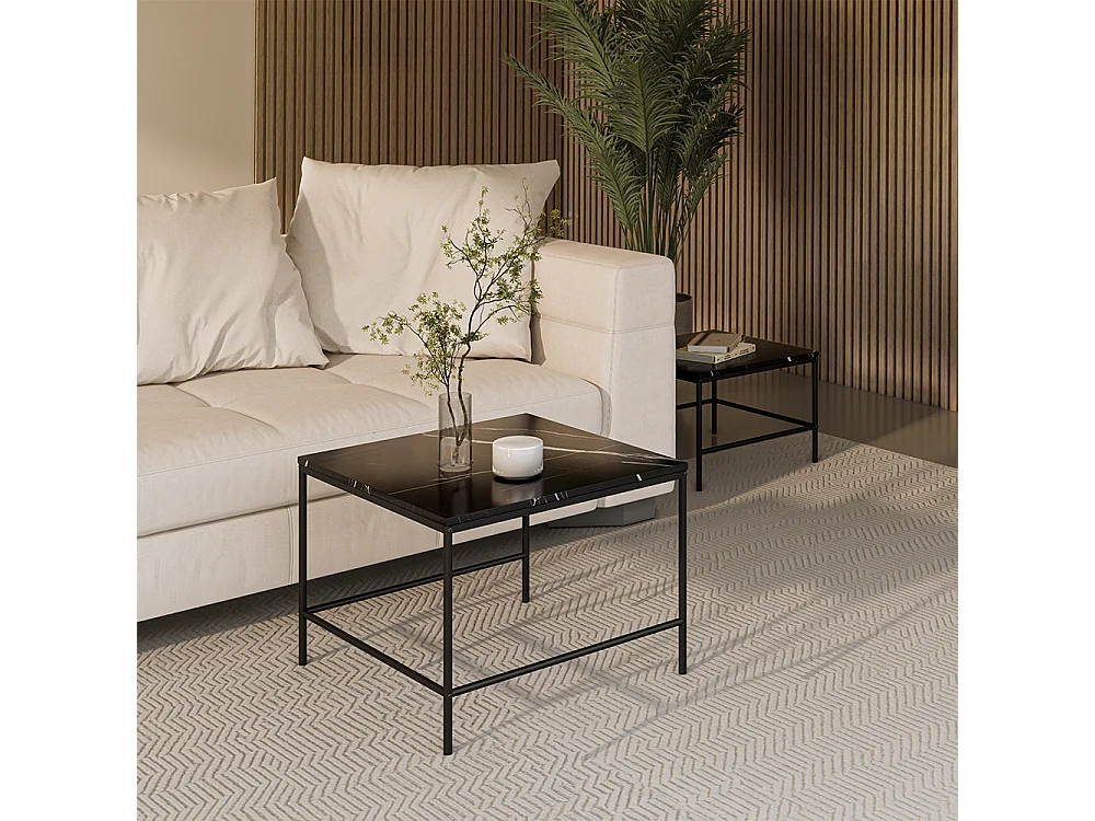 Set de tables basses marbre noir 60x60x45 ramio