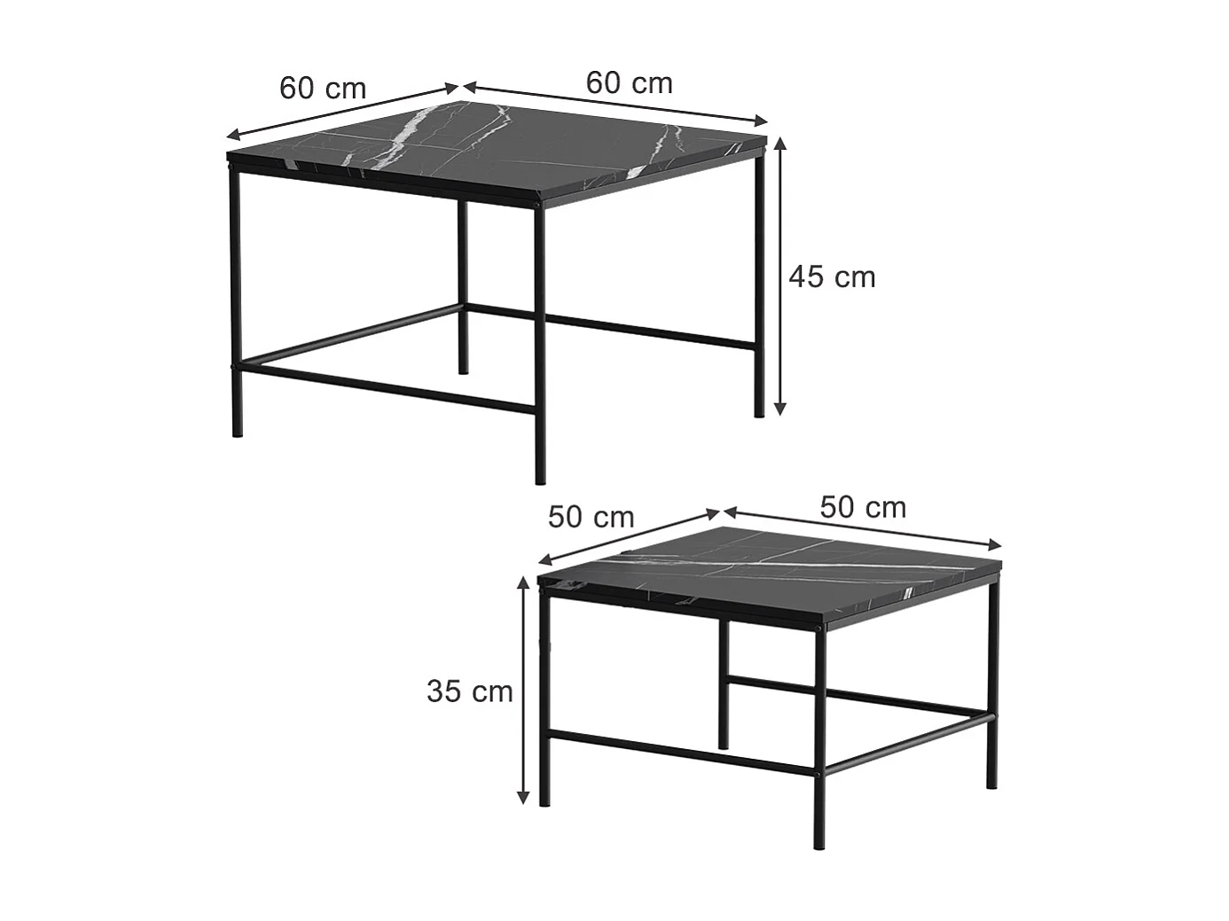 Sofabordssæt sort marmor 60x60x45 ramio