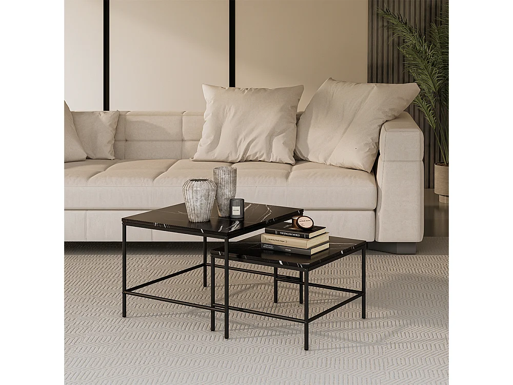 Sofabordssæt sort marmor 60x60x45 ramio