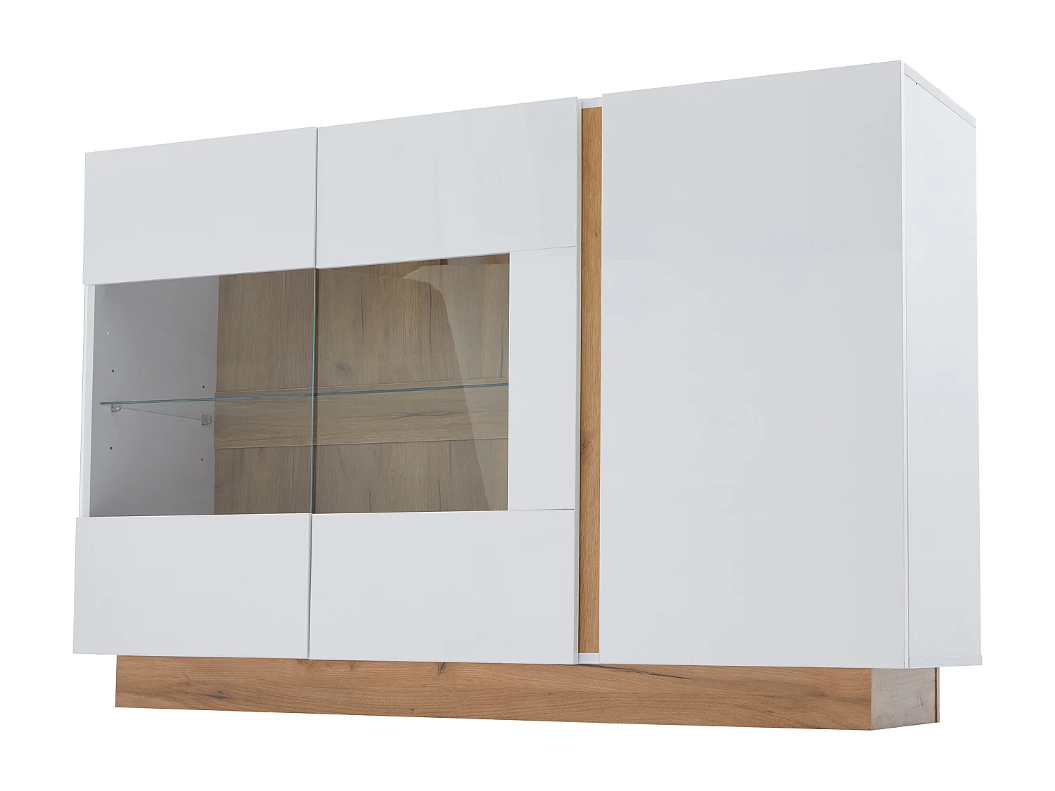 Buffet laqué blanc brillant avec 3 portes - Bois en PB et verre 138 x 38 x 90,5 cm