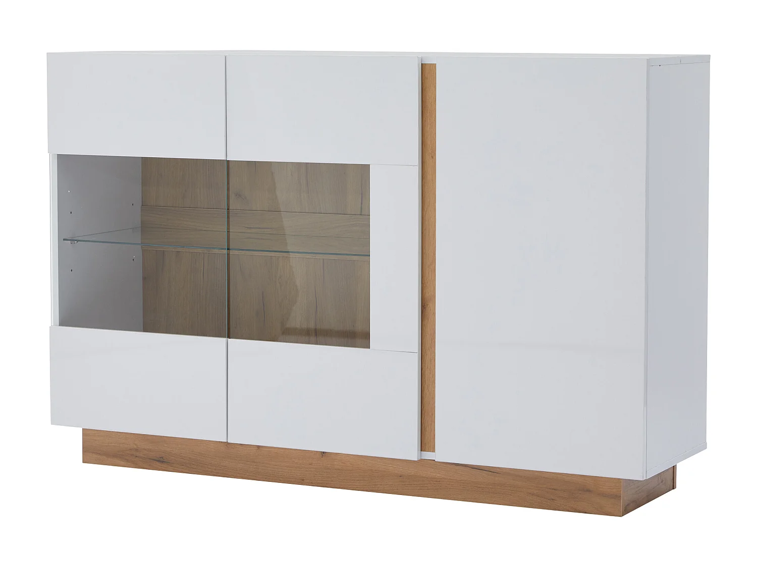 Buffet laqué blanc brillant avec 3 portes - Bois en PB et verre 138 x 38 x 90,5 cm