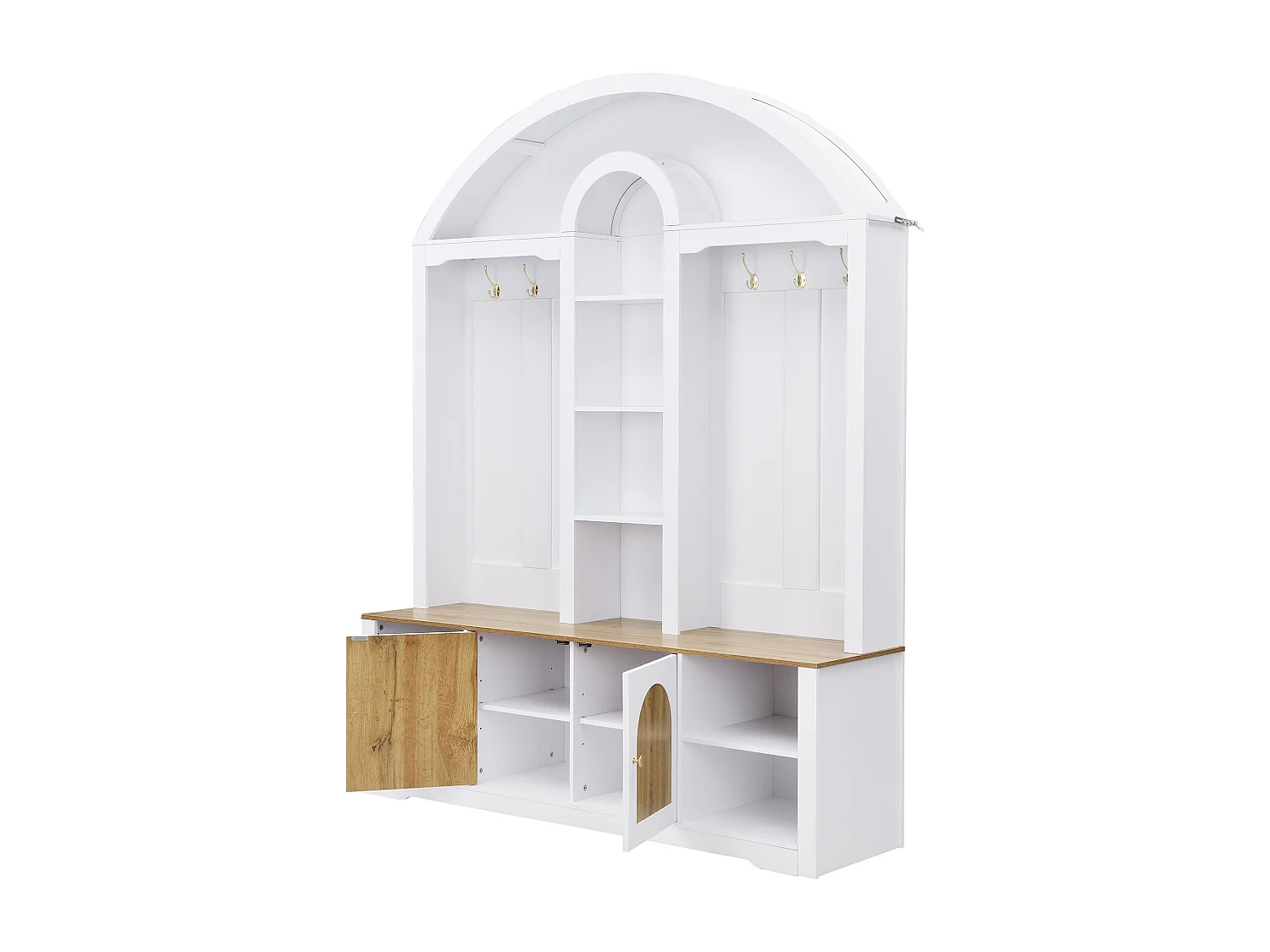 Vestiaire avec LED , chaussures, étagères et crochets - Bois en MDF - Noir et bois