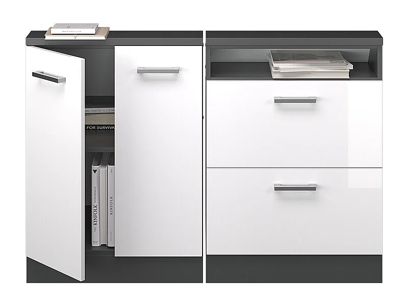 Ensembles de meuble de rangement sous pente blanc brillant/anthracite 120x46x81.6 rion