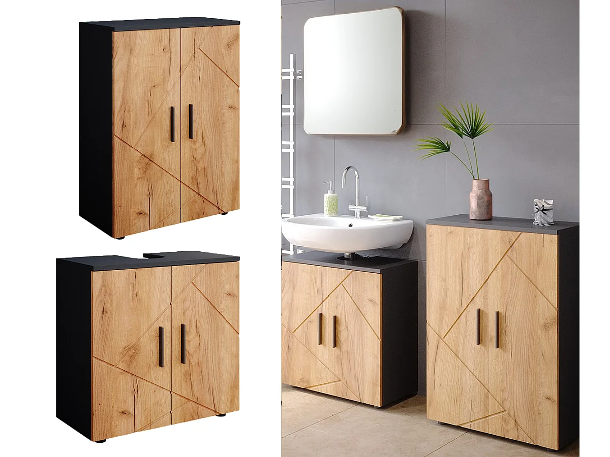 Meubles bain chêne doré/anthracite 60x30x81 irma