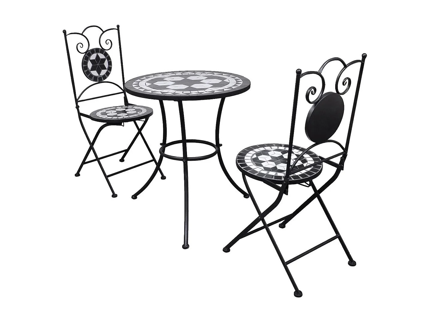 Mobilier de bistro 3 pcs Carreaux céramiques Noir et blanc