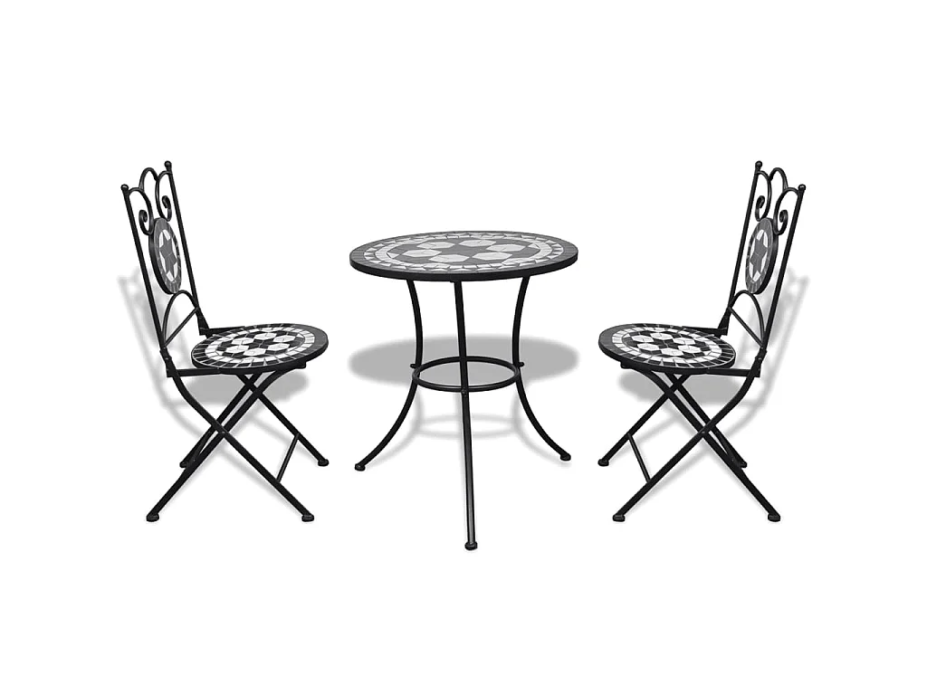Mobilier de bistro 3 pcs Carreaux céramiques Noir et blanc