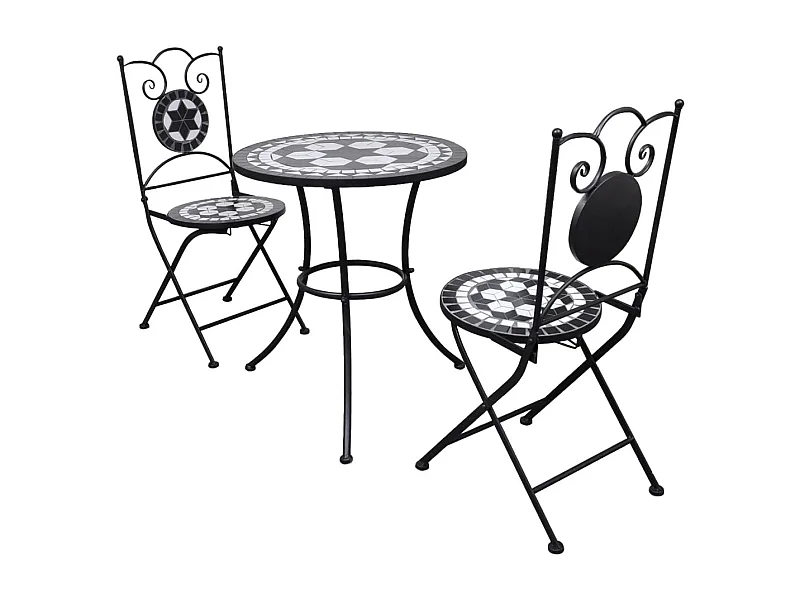 3-tlg. Bistro-Set Keramik Schwarz und Weiß