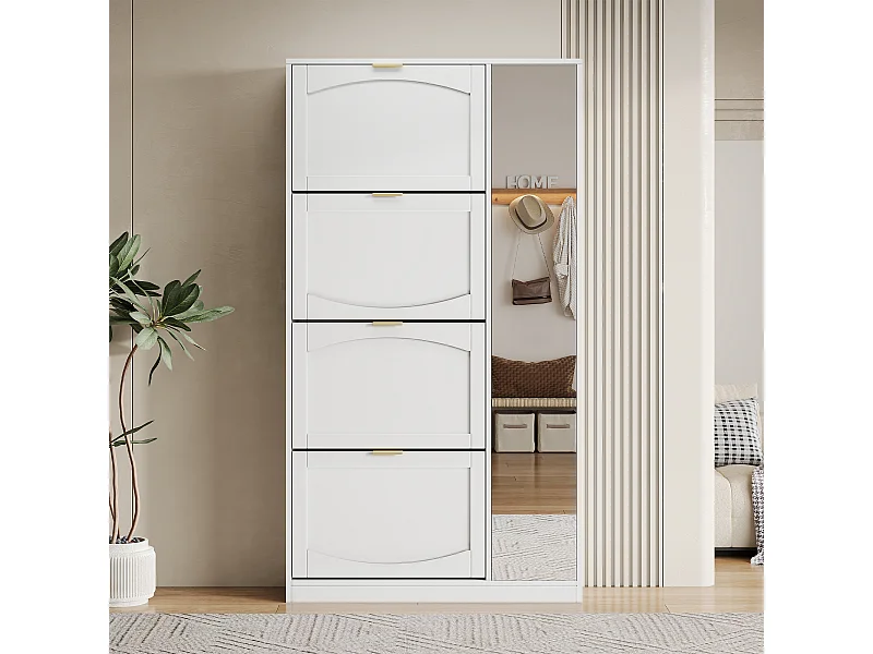 Meuble à chaussures avec miroir et 5 portes - Blanc 80x24x147 cm