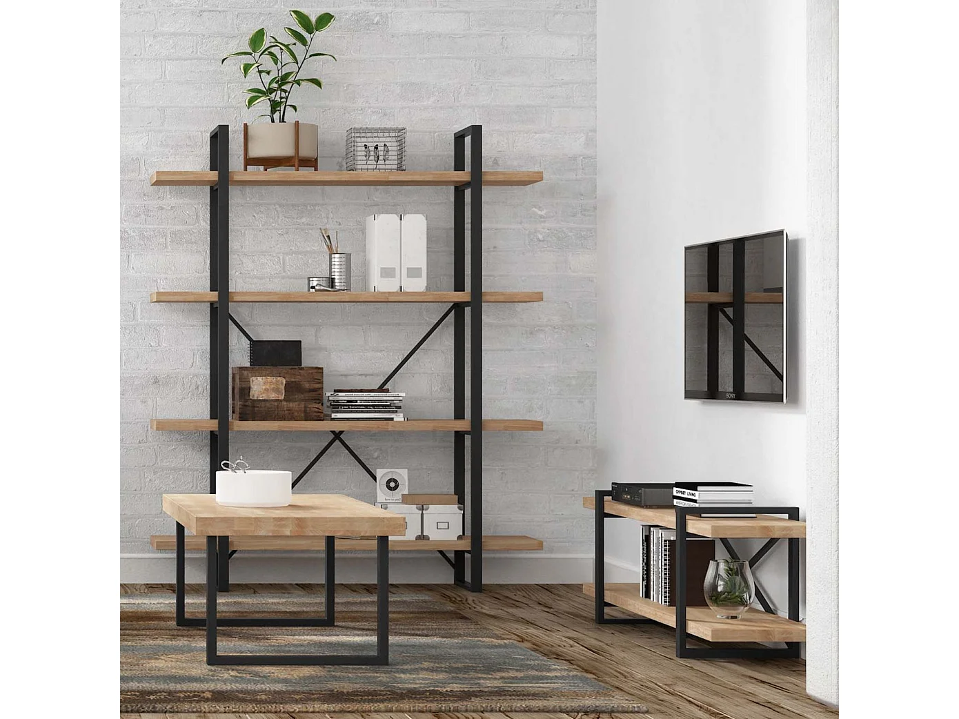 Mesa centro Fabrik roble/negro Estilo Industrial Salón moderno