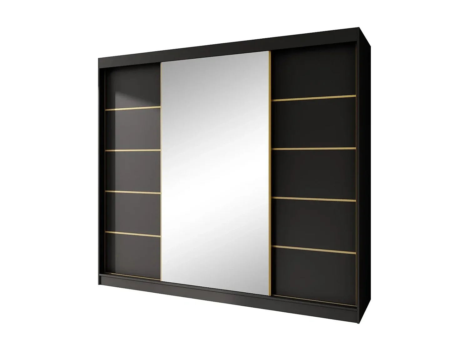 SCHUIFDEURKAST Marika Lux, 3-DEURS, met Lades, Zwart+Goud, 240 cm