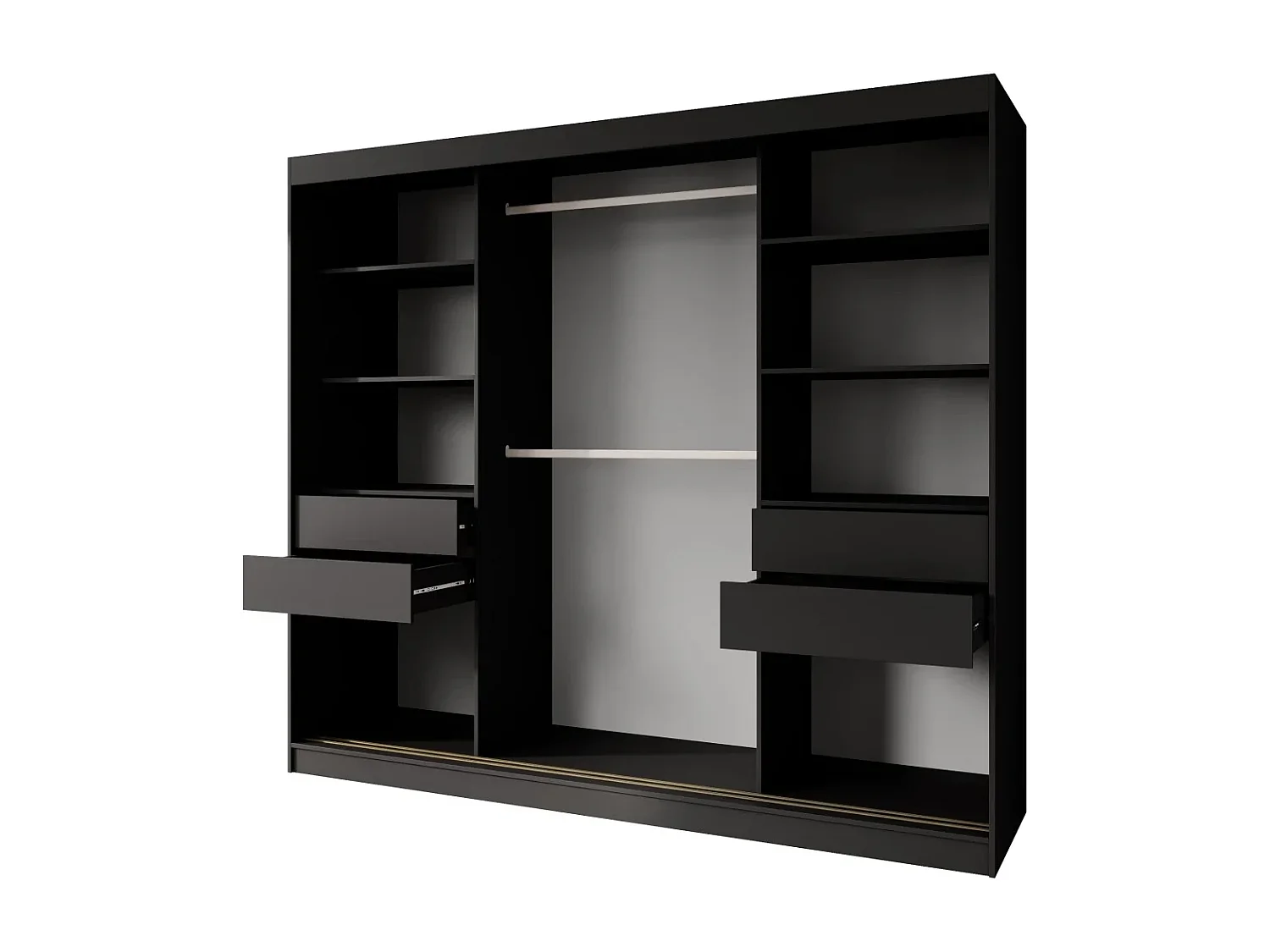 SCHUIFDEURKAST Marika Lux, 3-DEURS, met Lades, Zwart+Goud, 240 cm