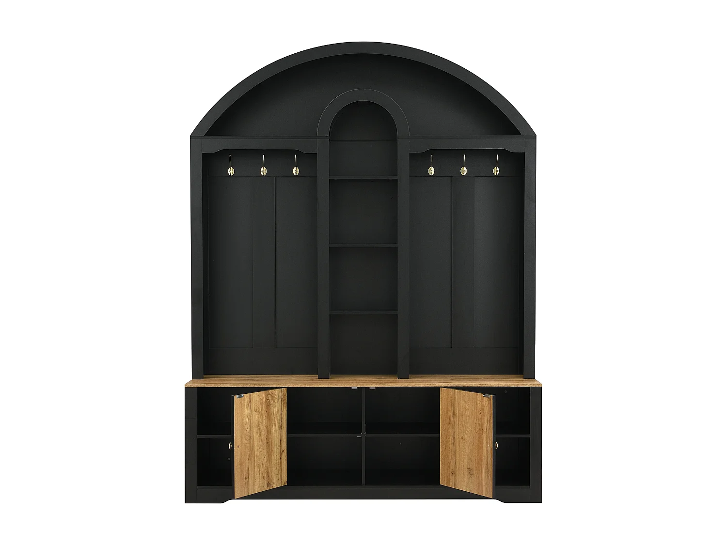 Kledingkast met ledverlichting, schoenenopbergruimte, planken en haken - MDF-hout - Wit en hout