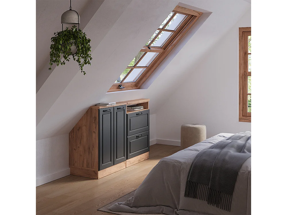 Ensembles de meuble de rangement sous pente anthracite campagne/chêne doré 120x46x81.6 rion