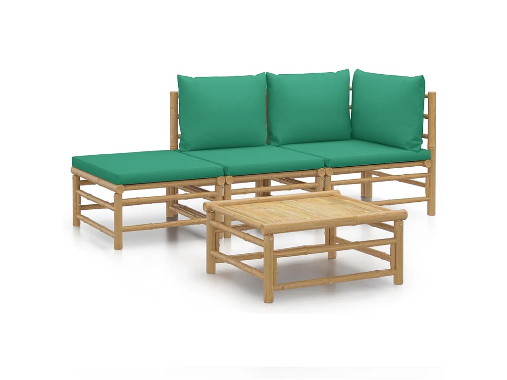 Set Salotto da Giardino 4pz con Cuscini Verdi Bambù