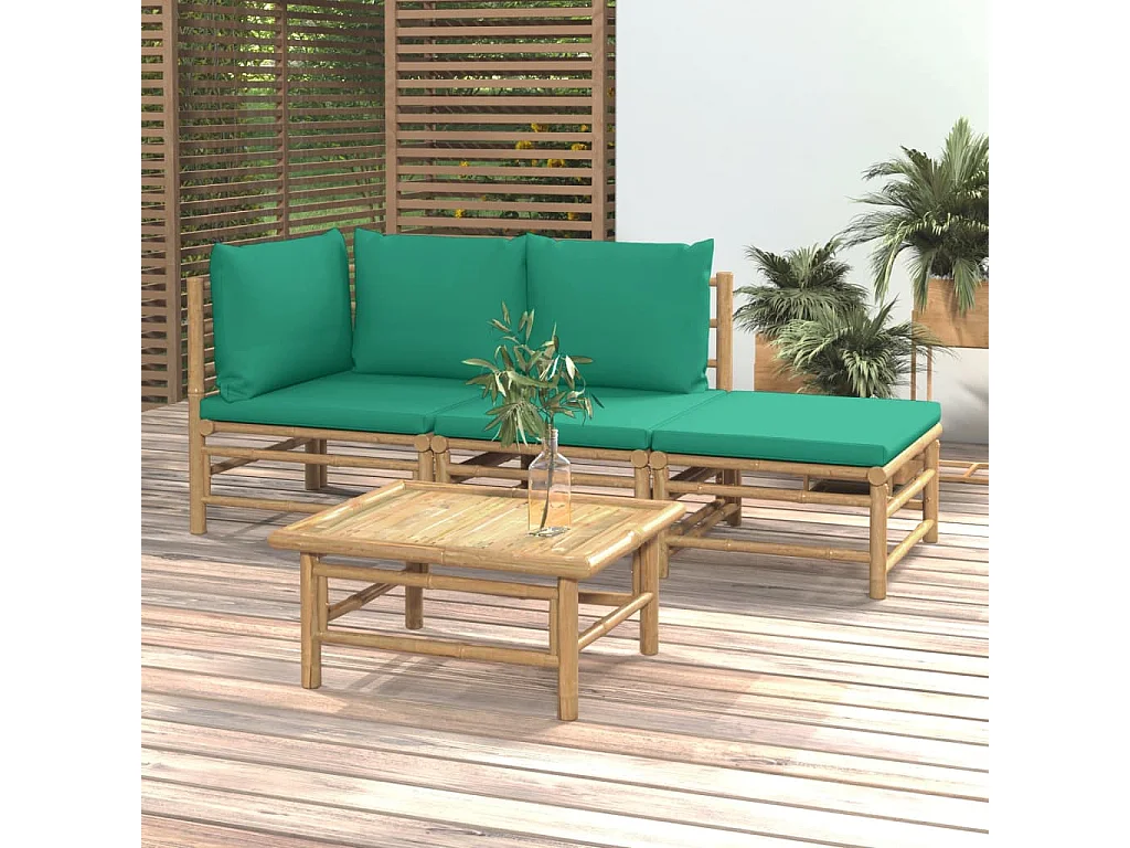 Set Salotto da Giardino 4pz con Cuscini Verdi Bambù