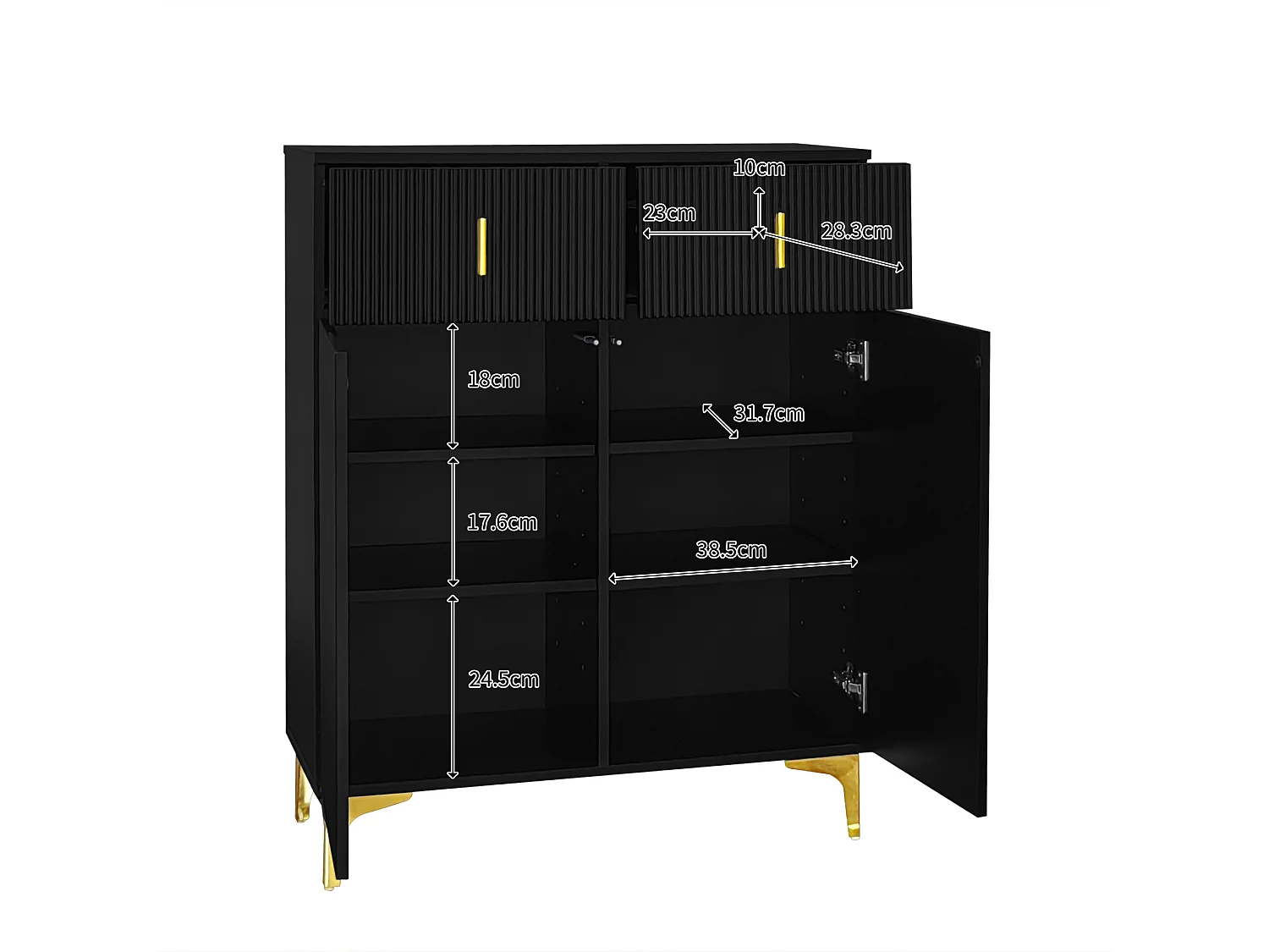 Meuble à chaussures avec 2 portes et 2 tiroirs - Panneaux texturés - Noir