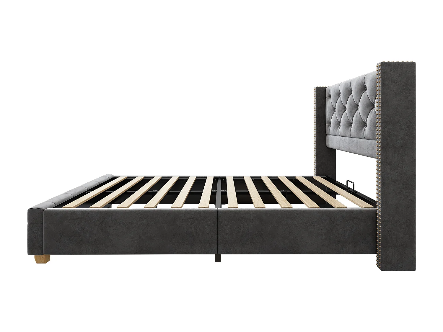 Letto per bambini 90x200cm in velluto grigio - Gambe in legno (materasso non incluso)