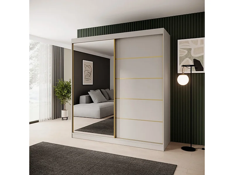 ARMOIRE À PORTES COULISSANTES Marika Lux, 2 PORTES, avec Tiroirs, Cachemire+Or, 200 cm