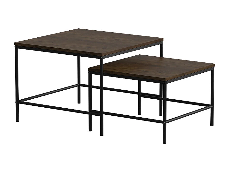 Set de tables basses chêne rustique/noir 60x60x45 ramio