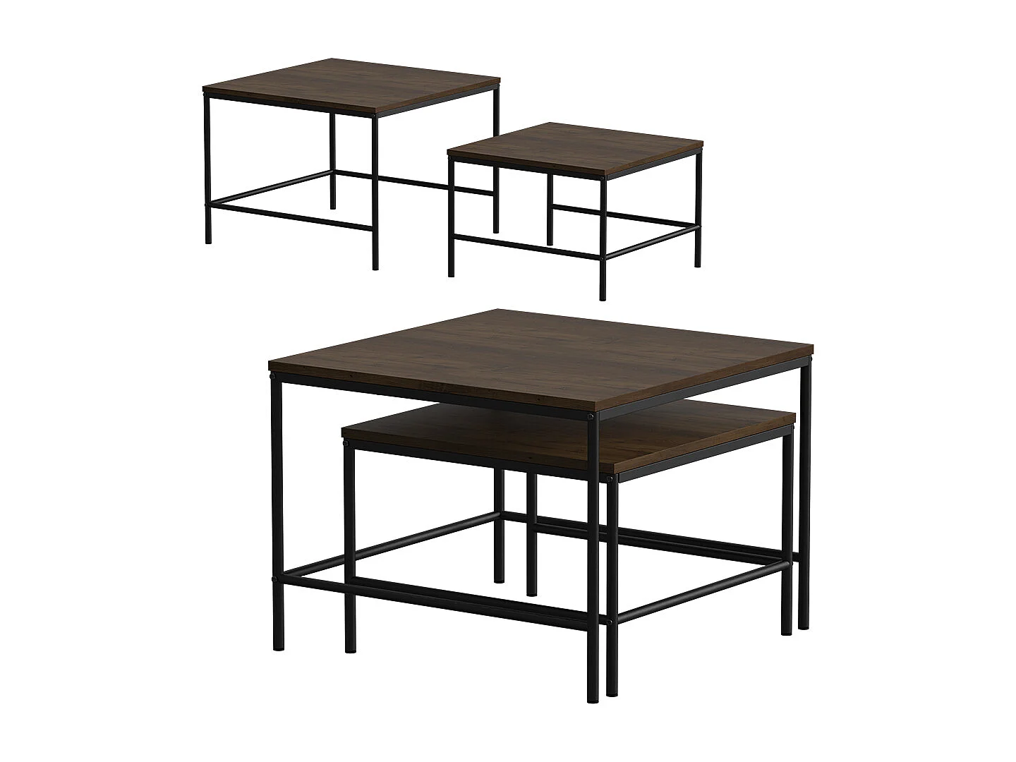 Set de tables basses chêne rustique/noir 60x60x45 ramio