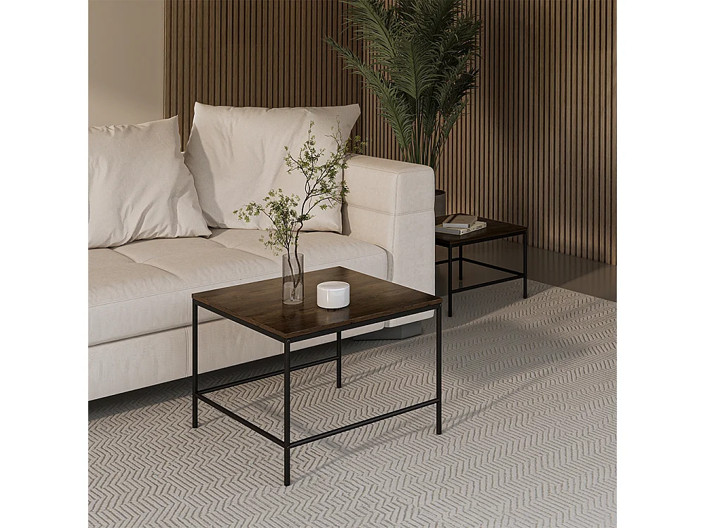 Set de tables basses chêne rustique/noir 60x60x45 ramio