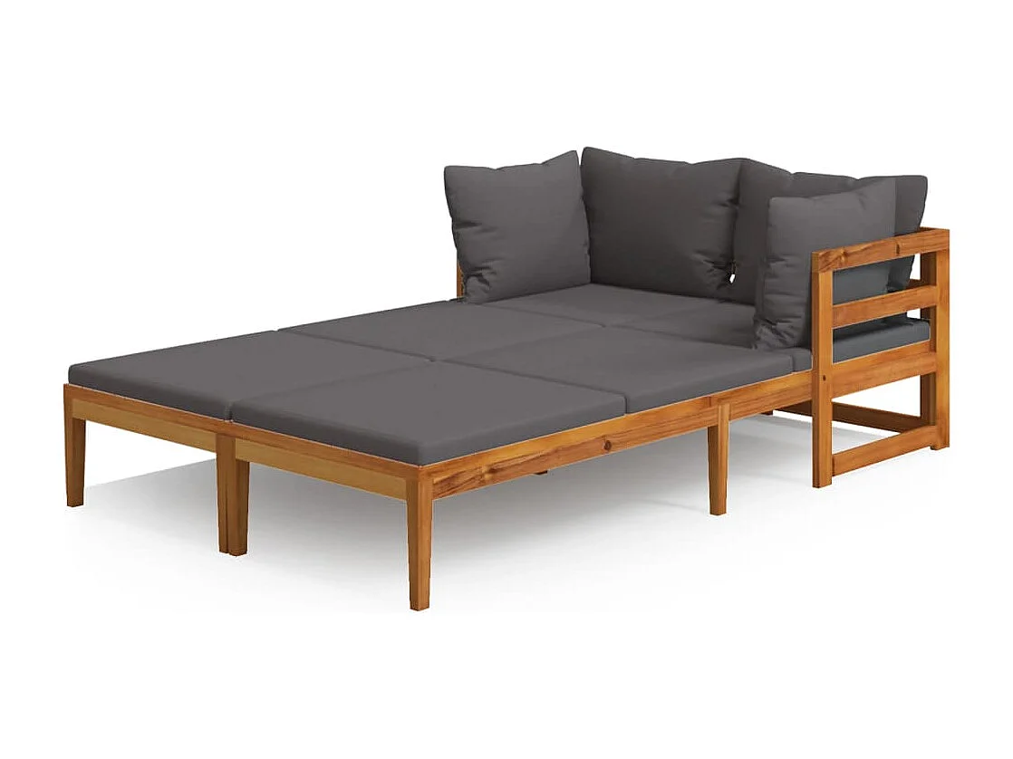 Chaises longues coussins gris foncé lot de 2 Bois acacia solide