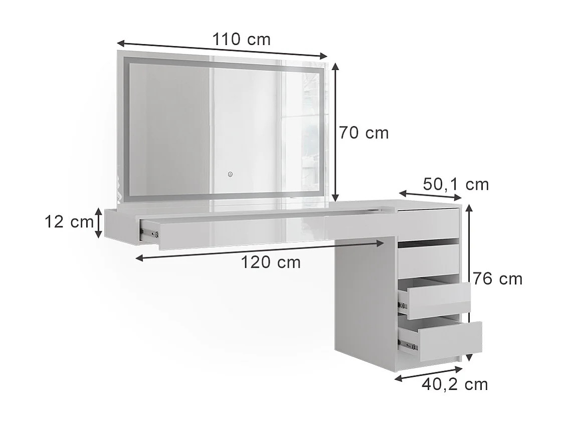 Schminktisch weiß 120x40.1x12 sherry