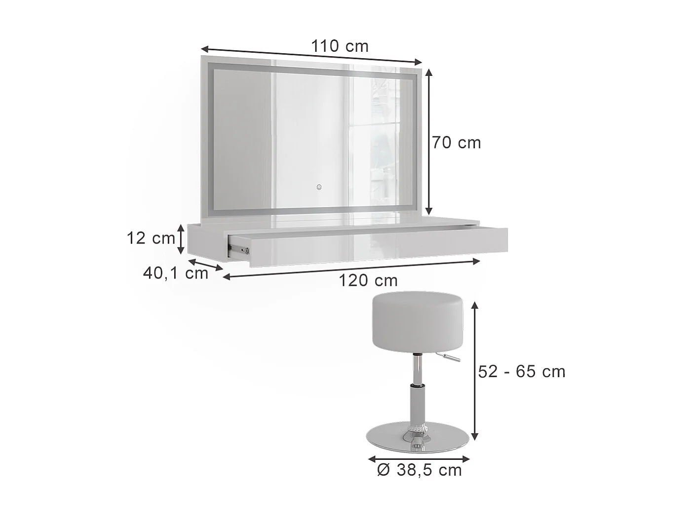 Vanity table white 120x40.1x12 sherry