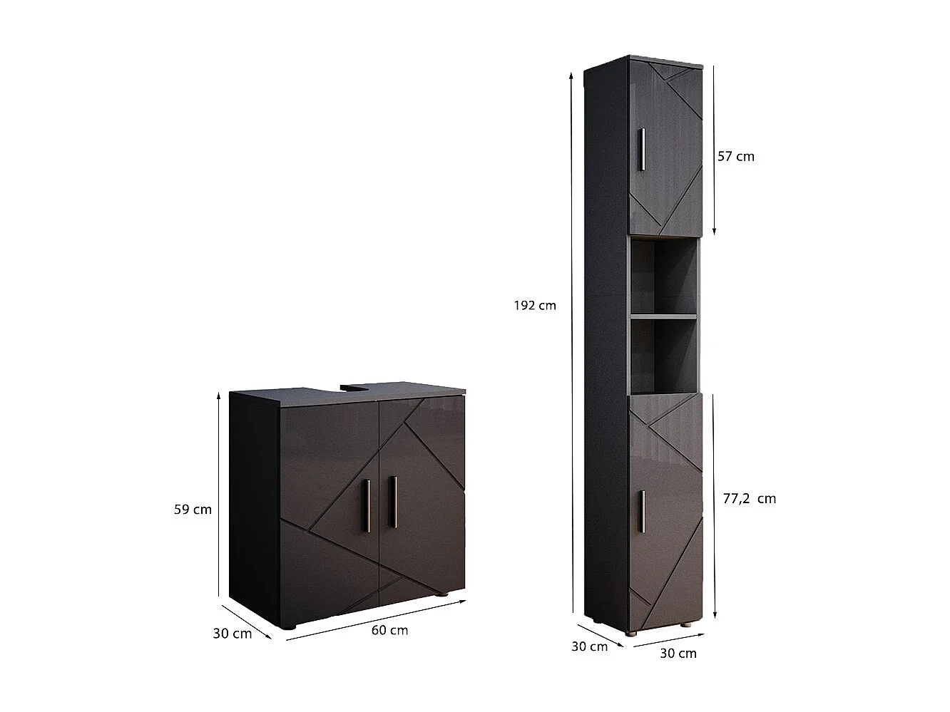 Badkamermeubelset antraciet hoogglans 30x30x192 irma