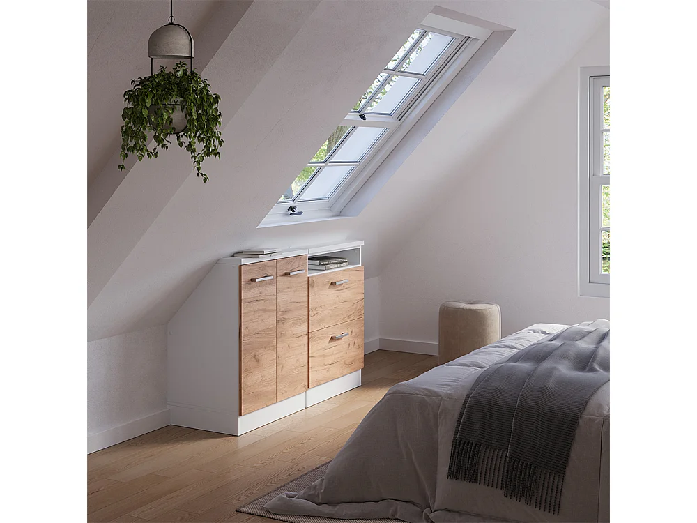 Ensembles de meuble de rangement sous pente chêne doré/blanc 120x46x81.6 rion