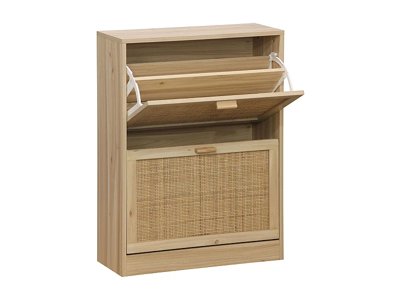 Étagère à chaussures moderne en mélamine et rotin, 60 x 82 x 24 cm