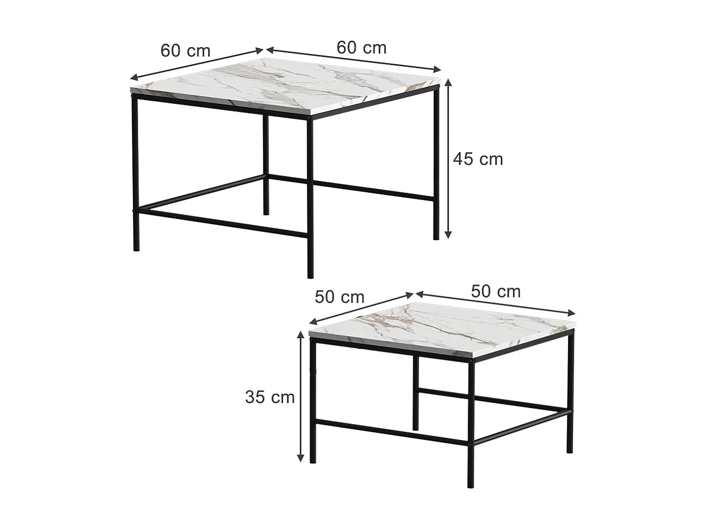 Sofabordssæt hvid/sort 60x60x45 ramio