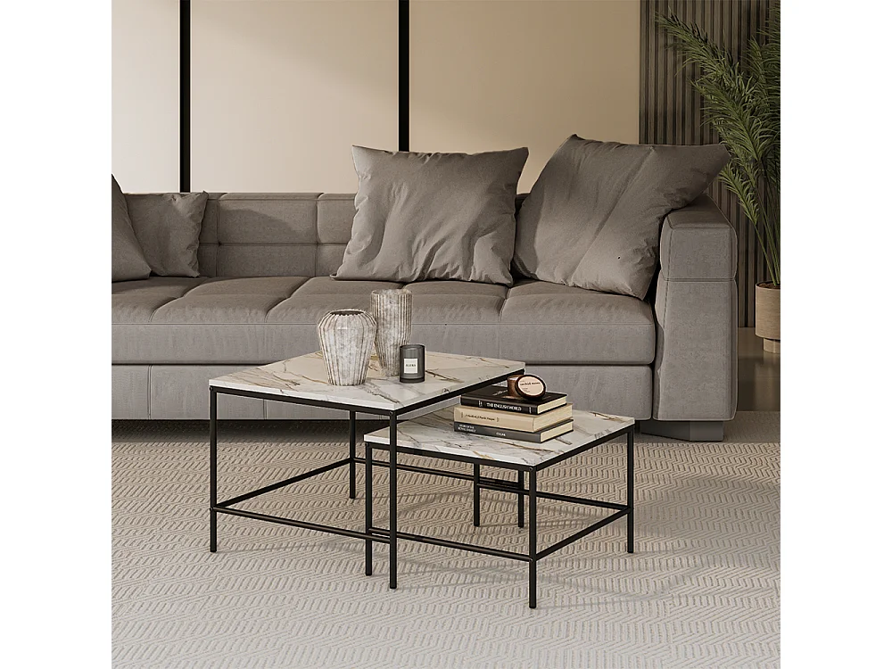 Sofabordssæt hvid/sort 60x60x45 ramio