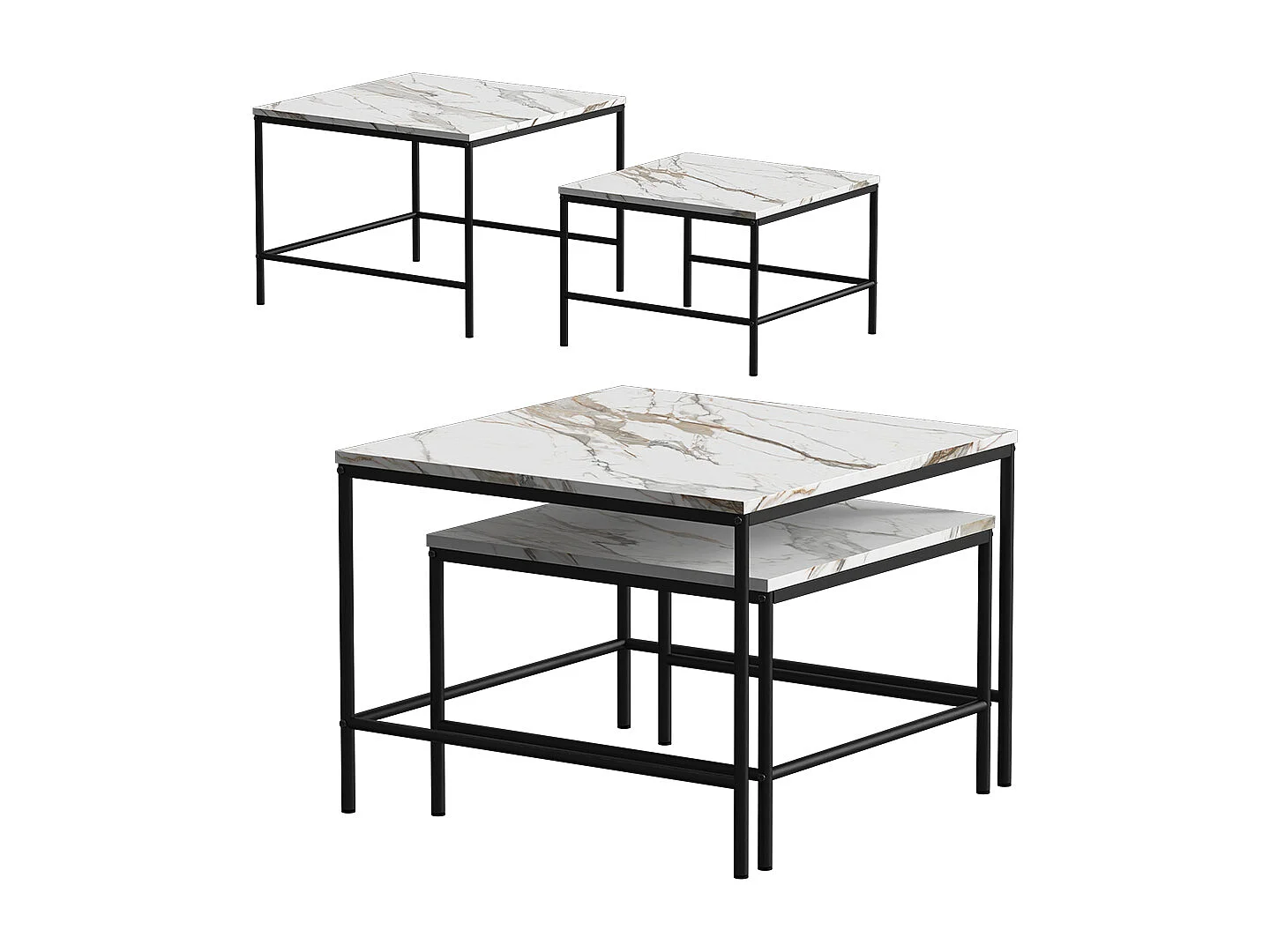Sofabordssæt hvid/sort 60x60x45 ramio