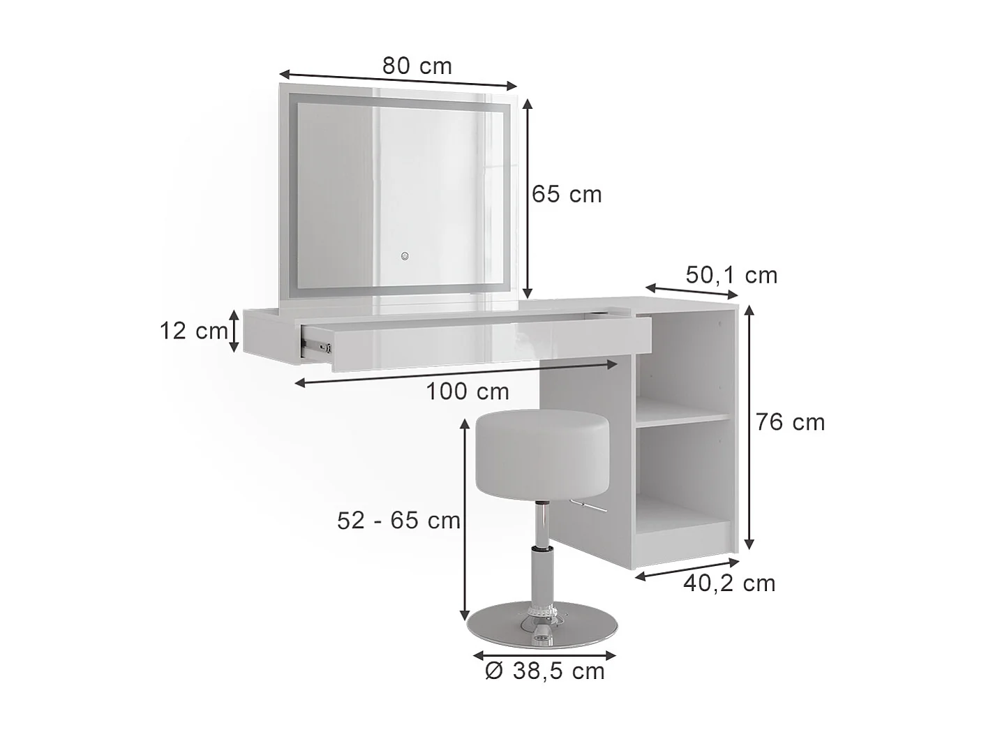 Kaptafel set met kruk wit 100x40.1x12 sherry