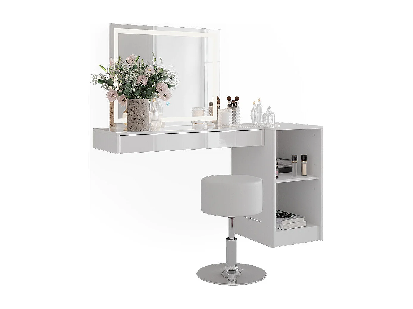 Kaptafel set met kruk wit 100x40.1x12 sherry