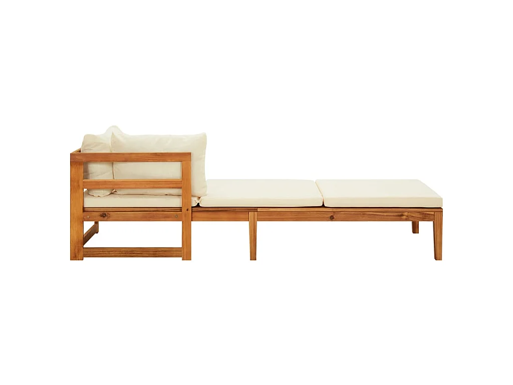 Sonnenliegen mit Cremeweißen Kissen 2 Stk. Akazienholz