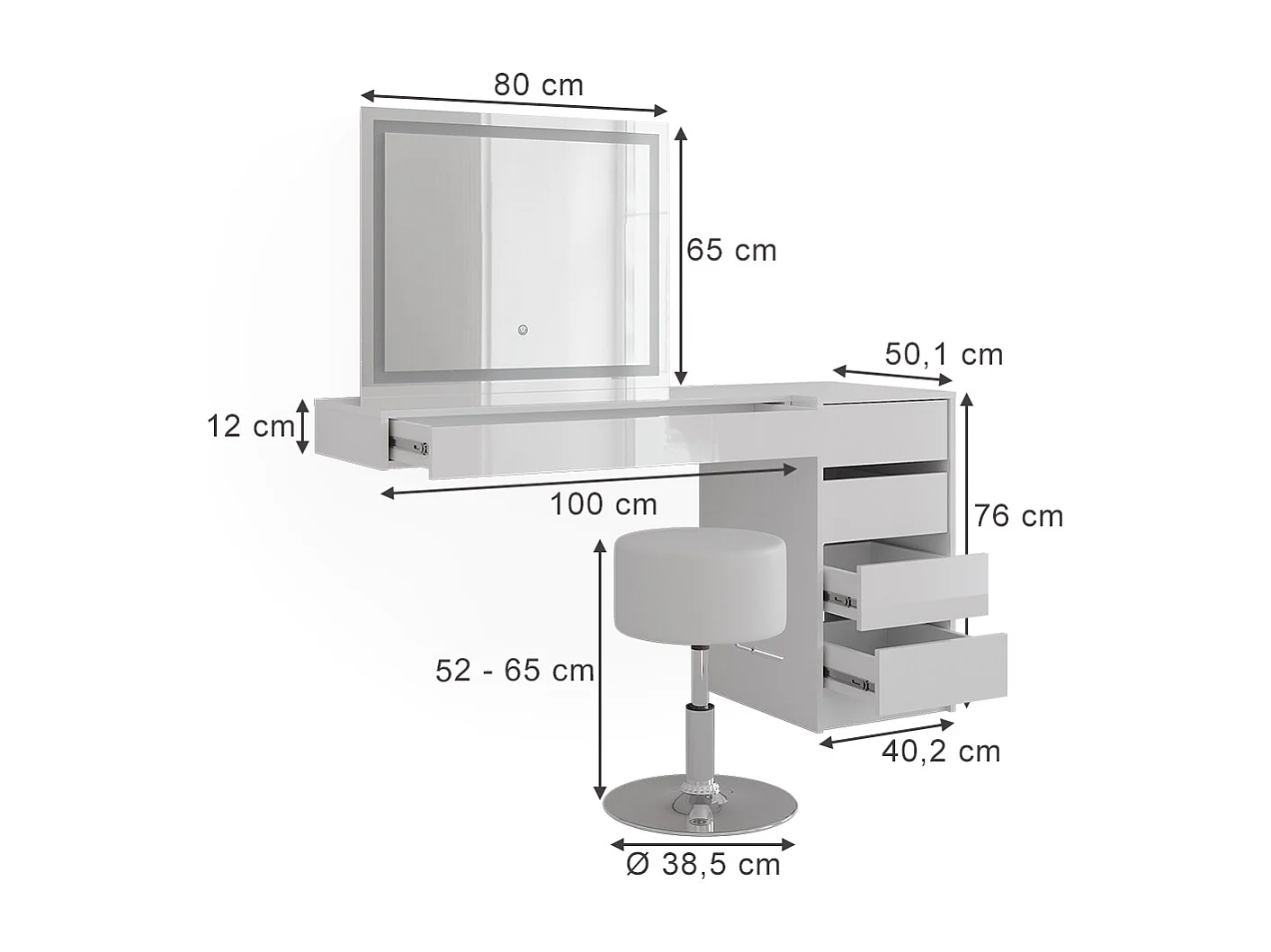 Stół do toalety biały 100x40.1x12 sherry