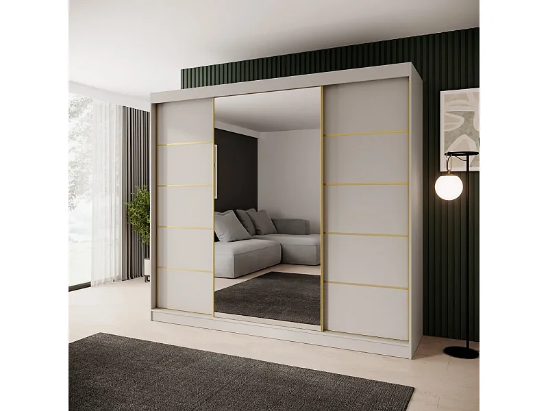 ARMOIRE À PORTES COULISSANTES Marika Lux, 3 PORTES, avec Tiroirs, Cachemire+Or, 240 cm
