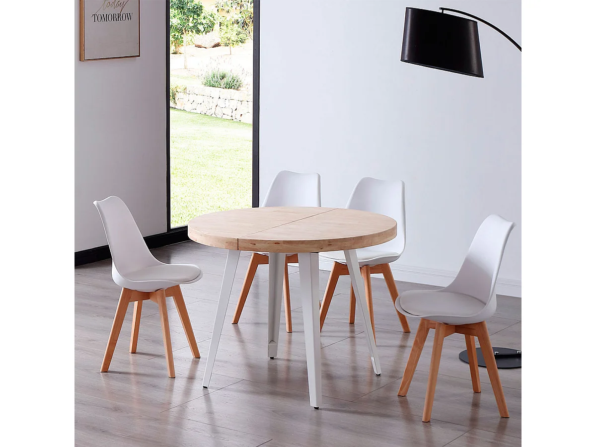 Mesa Redonda Extensible Bali Roble Nordish Blanco 76x100-180 cm